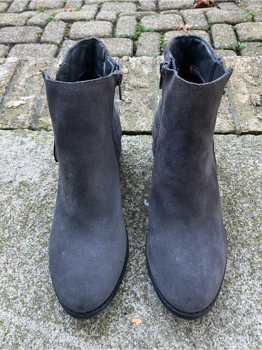 White Mountain Gray Suede Ankle Booties with Side Zip